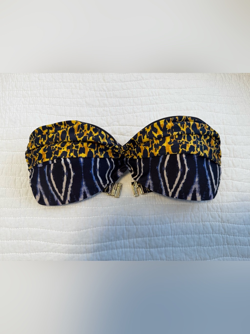 VIX Strapless Bikini Top in Yellow & Navy